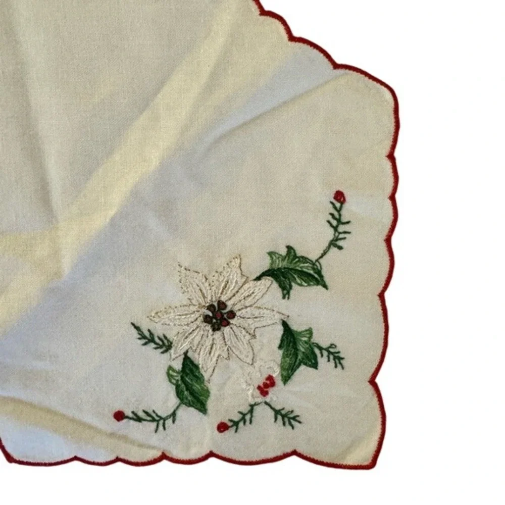 VINTAGE- Embroidered, Hand made, Bread Basket Cover/Liner.‎ Xmas. Holly.
